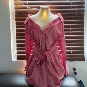 White & Red stripped dress with waist tie